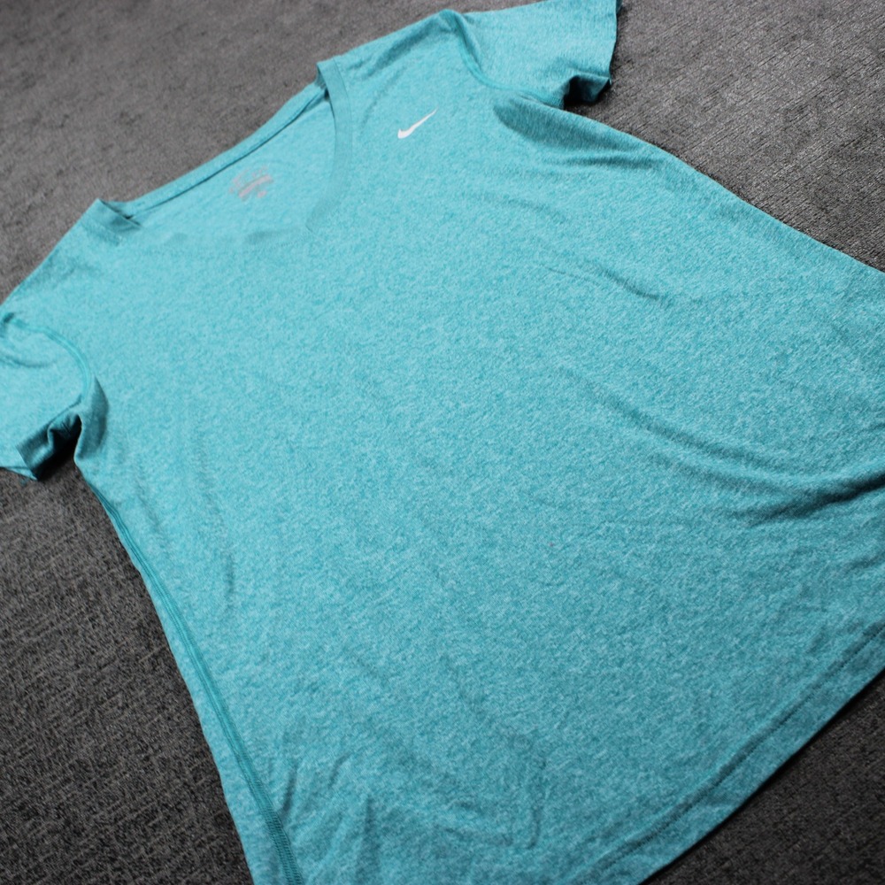 Nike Dri-FIT Womens V-Neck T-Shirt Teal Heathered Short Sleeve Athletic Top S